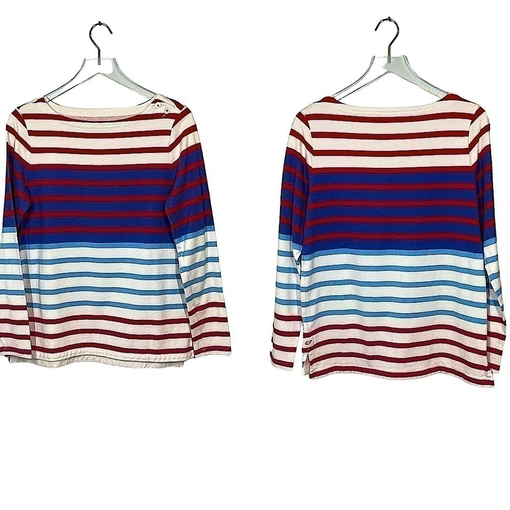 Vineyard Vines Red White Blue Striped Boatneck Top Full Length Sleeves Size S